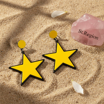 Yellow and Black Star Drop Earrings, drop earrings for women, elegant gift for her, detail close-up