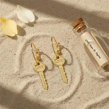 18K Gold-Plated 'Love' Key Drop Earrings - Street Region