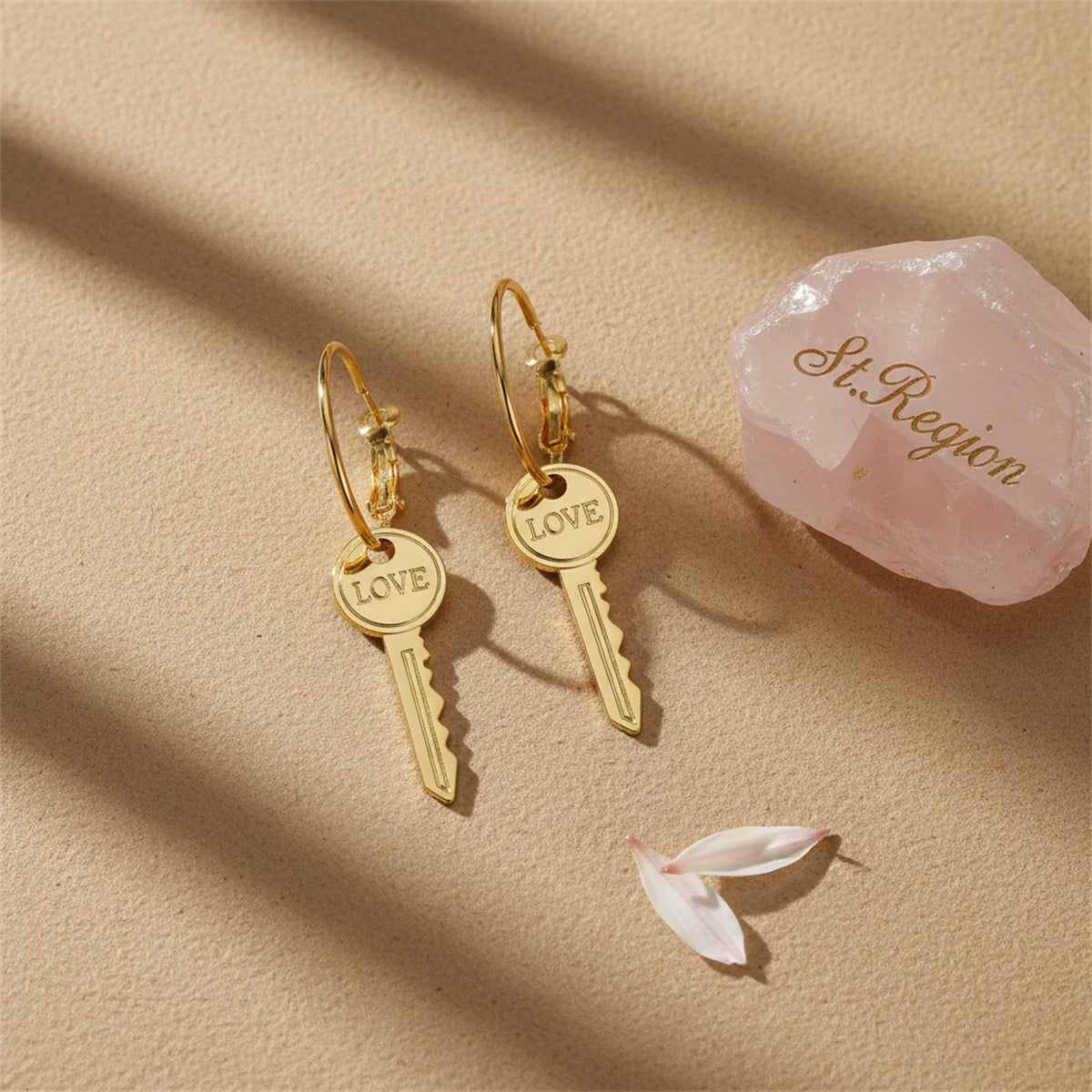 18K Gold-Plated 'Love' Key Drop Earrings - Street Region