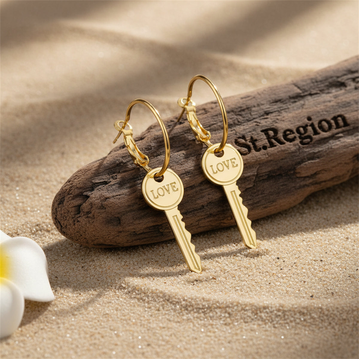 18K Gold-Plated 'Love' Key Drop Earrings - Street Region