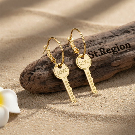 18K Gold-Plated 'Love' Key Drop Earrings - Street Region