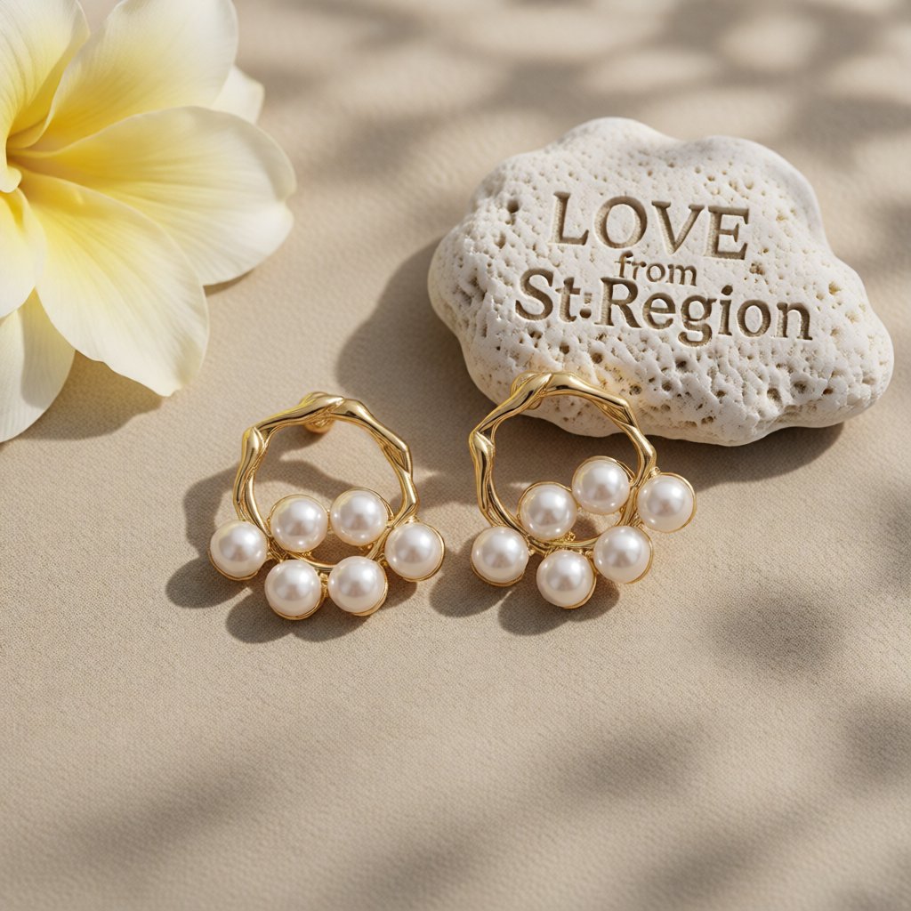 Pearl and 18K Gold-Plated Round Branch Stud Earrings, gold stud earrings for women, everyday style, lifestyle look