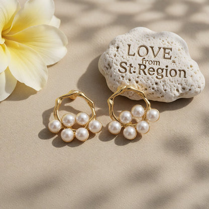 Pearl and 18K Gold-Plated Round Branch Stud Earrings, gold stud earrings for women, everyday style, lifestyle look