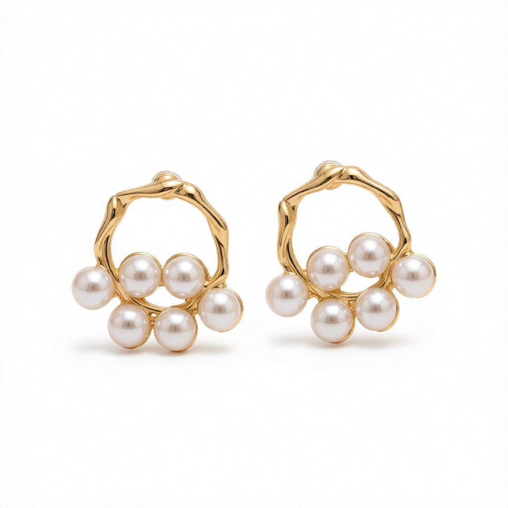 Pearl and 18K Gold-Plated Round Branch Stud Earrings, gold stud earrings for women, everyday style, side view