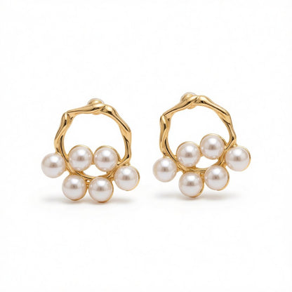 Pearl and 18K Gold-Plated Round Branch Stud Earrings, gold stud earrings for women, everyday style, side view