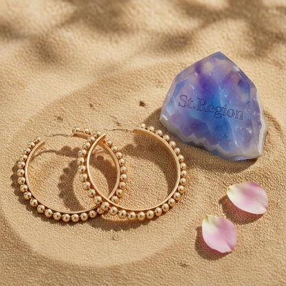 18K Gold-Plated Bead Hoop Earrings, gold hoop earrings for women, dainty minimalist design, detail close-up