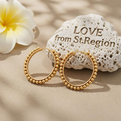 18K Gold-Plated Bead Hoop Earrings, gold hoop earrings for women, dainty minimalist design, lifestyle look