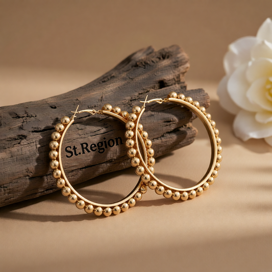 18K Gold-Plated Bead Hoop Earrings