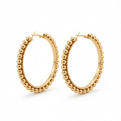 18K Gold-Plated Bead Hoop Earrings