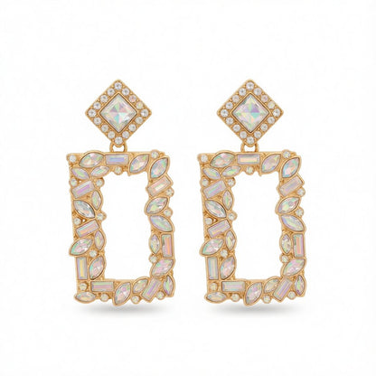 Crystal and Cubic Zirconia 18K Gold-Plated Open-Rectangle Drop Earrings, gold drop earrings for women, side view