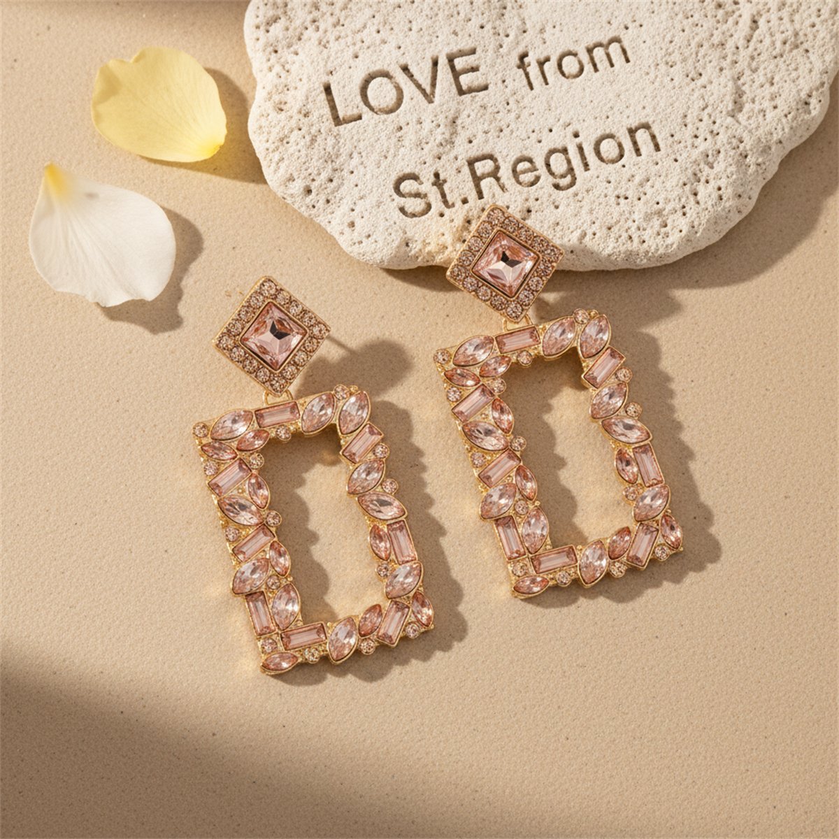 Champagne Crystal and Cubic Zirconia Rectangle Drop Earrings, drop earrings for women, lifestyle look