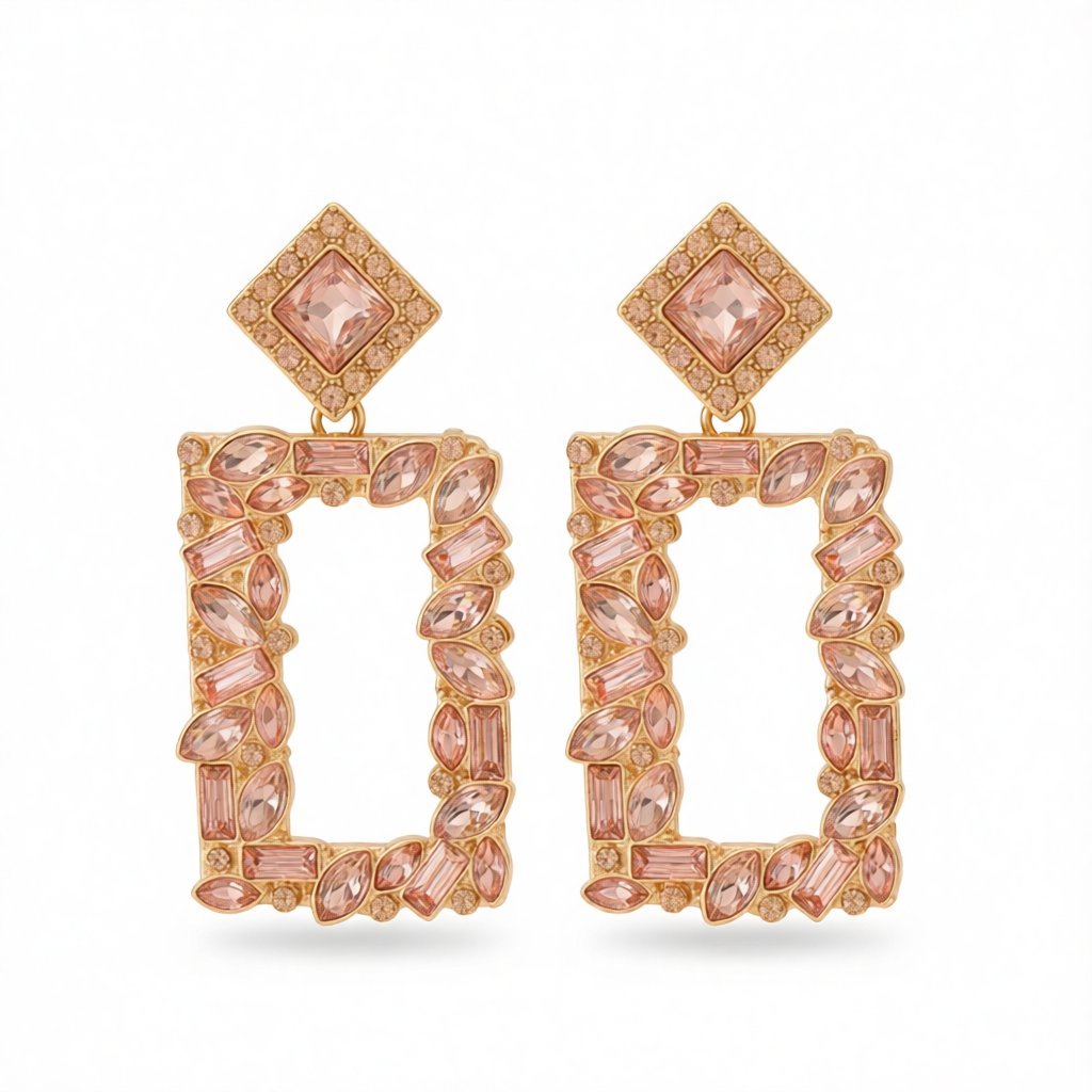 Champagne Crystal and Cubic Zirconia Rectangle Drop Earrings, drop earrings for women, vintage-inspired design, side view