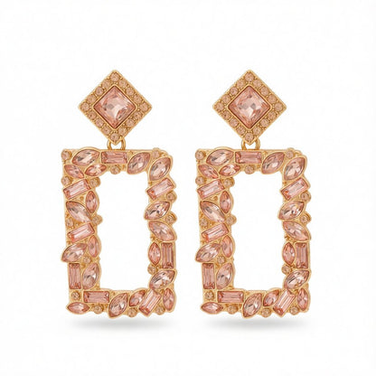 Champagne Crystal and Cubic Zirconia Rectangle Drop Earrings, drop earrings for women, vintage-inspired design, side view