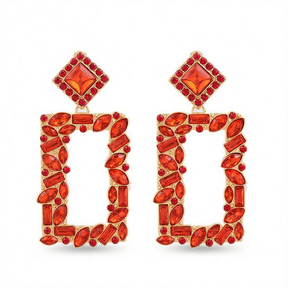 Red Crystal and Cubic Zirconia 18K Gold-Plated Open-Rectangle Drop Earrings, gold drop earrings for women, side view