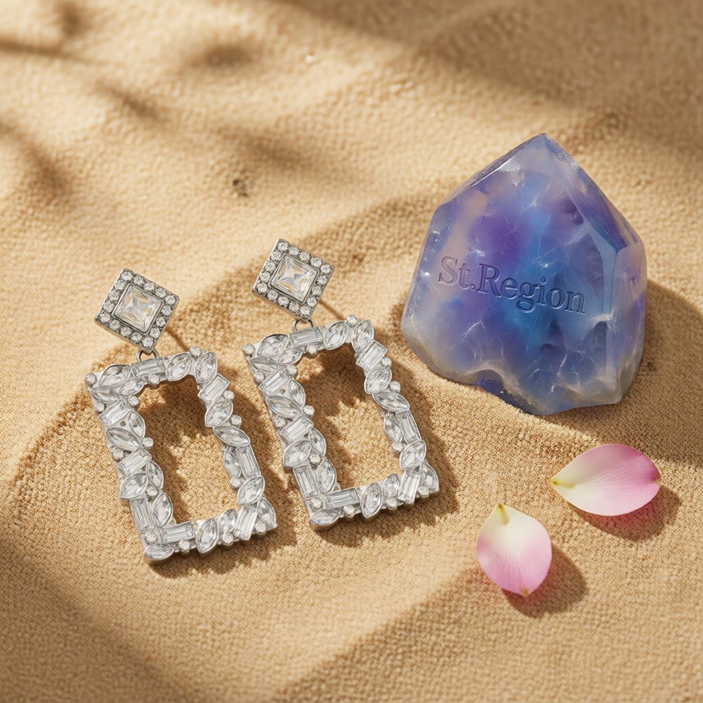 White Crystal & Cubic Zirconia Open Rectangle Drop Earrings
