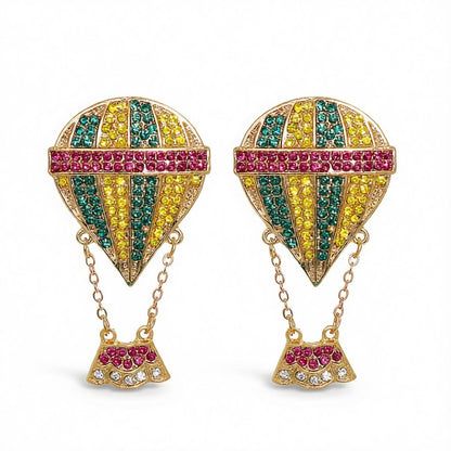 Yellow Cubic Zirconia and 18K Gold-Plated Hot Air Balloon Drop Earrings, gold drop earrings for women, side view