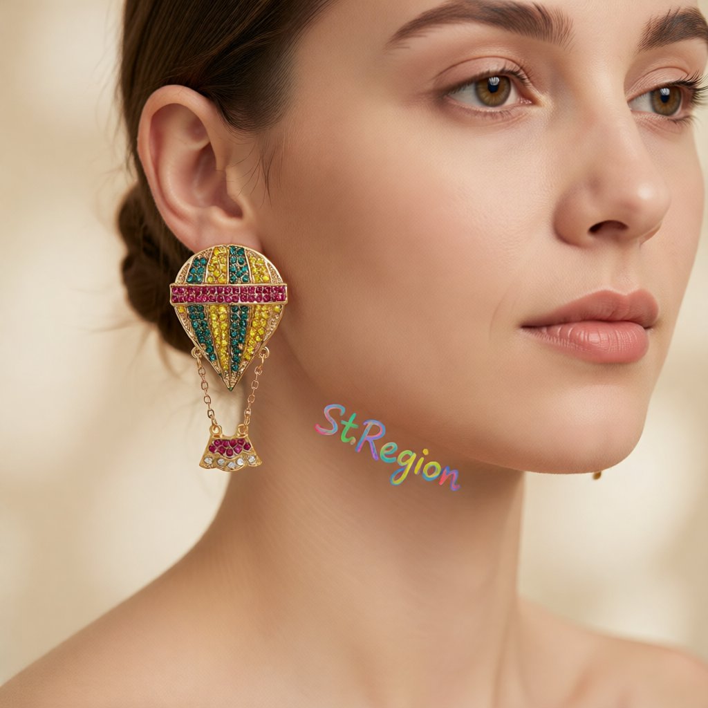 Yellow Cubic Zirconia and 18K Gold-Plated Hot Air Balloon Drop Earrings, gold drop earrings for women, styled look