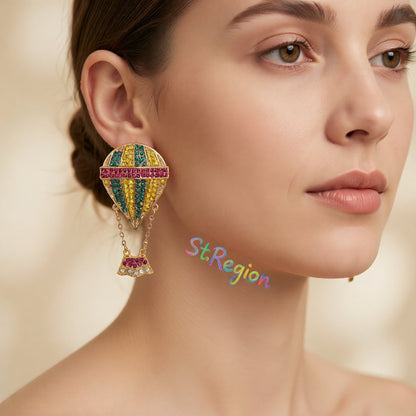 Yellow Cubic Zirconia and 18K Gold-Plated Hot Air Balloon Drop Earrings, gold drop earrings for women, styled look