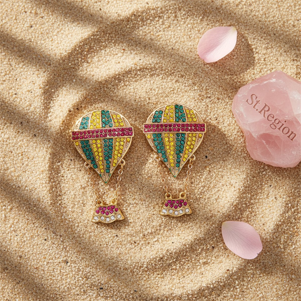 Yellow Cubic Zirconia and 18K Gold-Plated Hot Air Balloon Drop Earrings, gold drop earrings for women, detail close-up