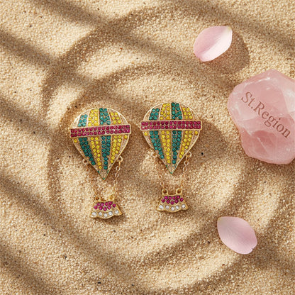 Yellow Cubic Zirconia and 18K Gold-Plated Hot Air Balloon Drop Earrings, gold drop earrings for women, detail close-up