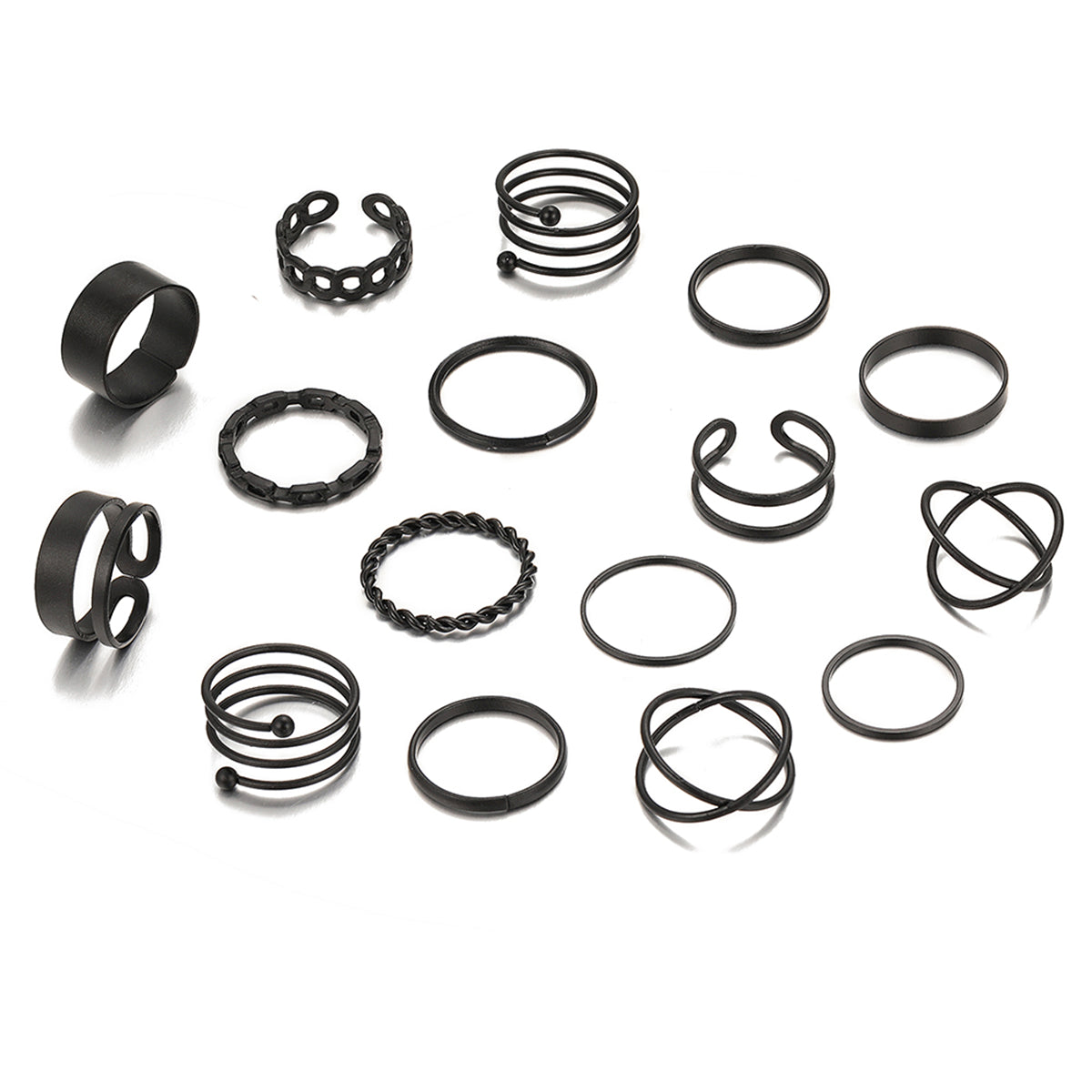 Black-Plated Stacking Ring Set, statement rings for women, botanical inspired, side view