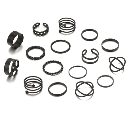 Black-Plated Stacking Ring Set, statement rings for women, botanical inspired, side view