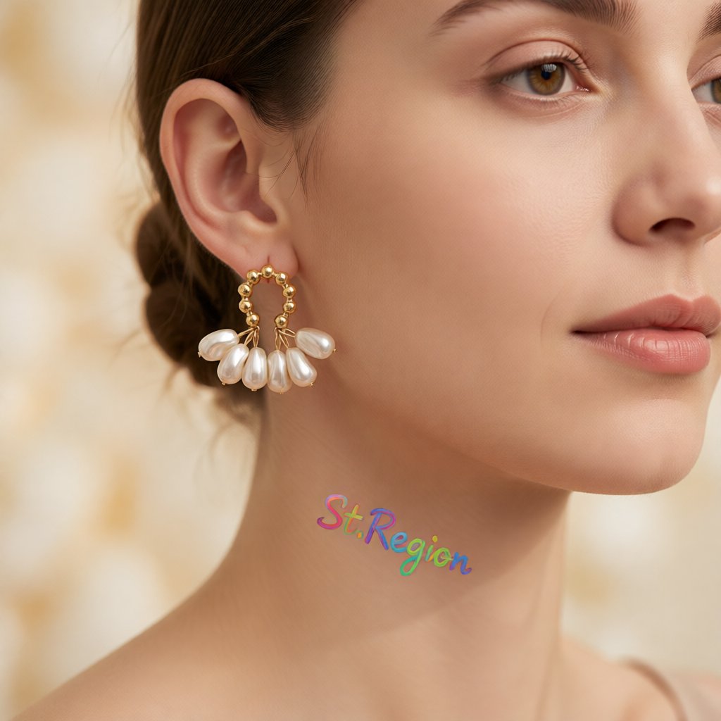 Pearl and 18K Gold-Plated Cluster Drop Earrings, gold drop earrings for women, dainty minimalist design, styled look