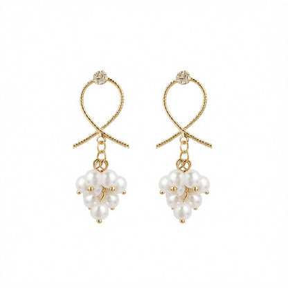 Pearl and Cubic Zirconia 18K Gold-Plated Grape Drop Earrings, gold drop earrings for women, botanical inspired, side view
