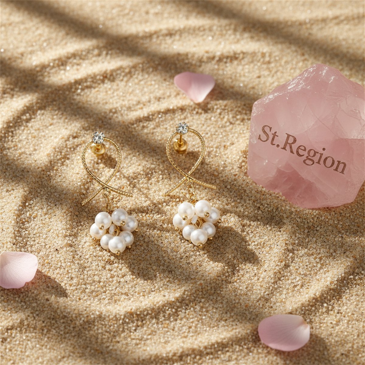 Pearl and Cubic Zirconia 18K Gold-Plated Grape Drop Earrings, gold drop earrings for women, detail close-up