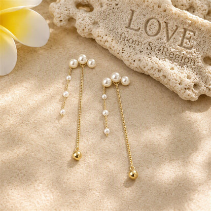 Pearl and 18K Gold-Plated Tassel Drop Earrings, gold drop earrings for women, elegant gift for her, lifestyle look