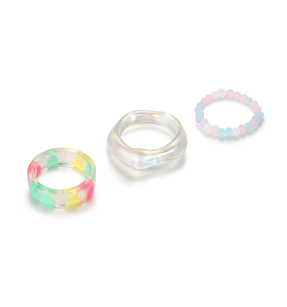 Quartz and Green Heart Stretch Ring Set, statement rings for women, dainty minimalist design, side view