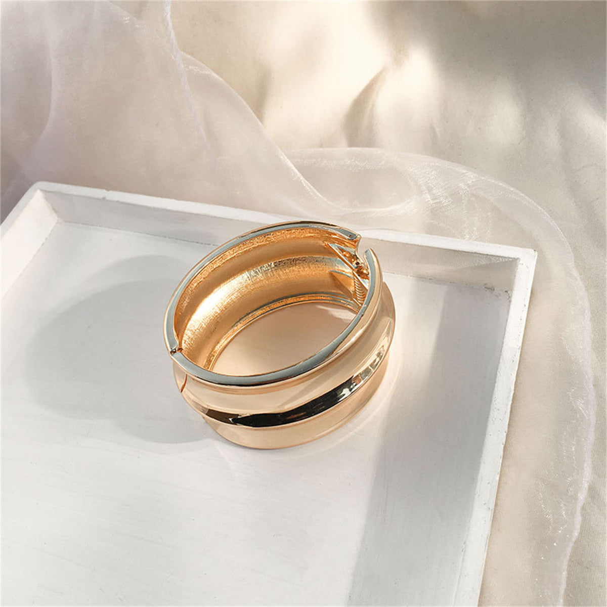 18K Gold-Plated Drum Hinge Bangle, gold bangle bracelet, dainty minimalist design, styled look