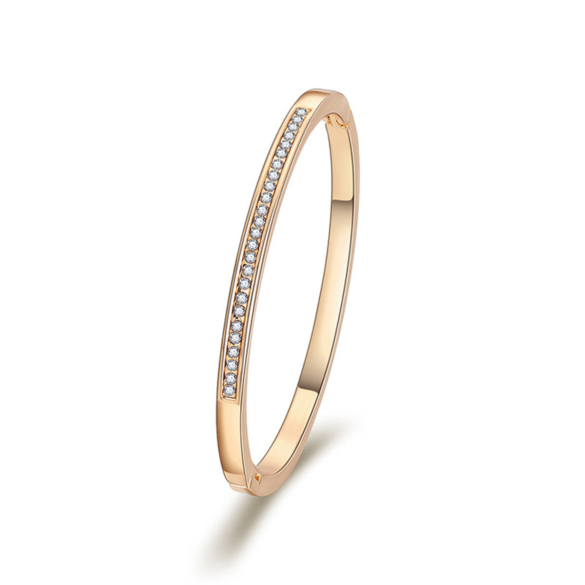Cubic Zirconia and 18K Gold-Plated Hinge Bangle, gold bangle bracelet, botanical inspired, front view