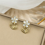 Crystal & 18k Gold-Plated Flower Stud Earrings