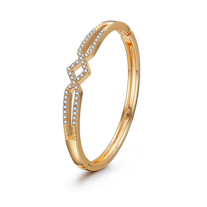 Cubic Zirconia and 18K Gold-Plated Drop Rhombus Charm Hinge Bangle, gold bangle bracelet, vintage-inspired design, side view