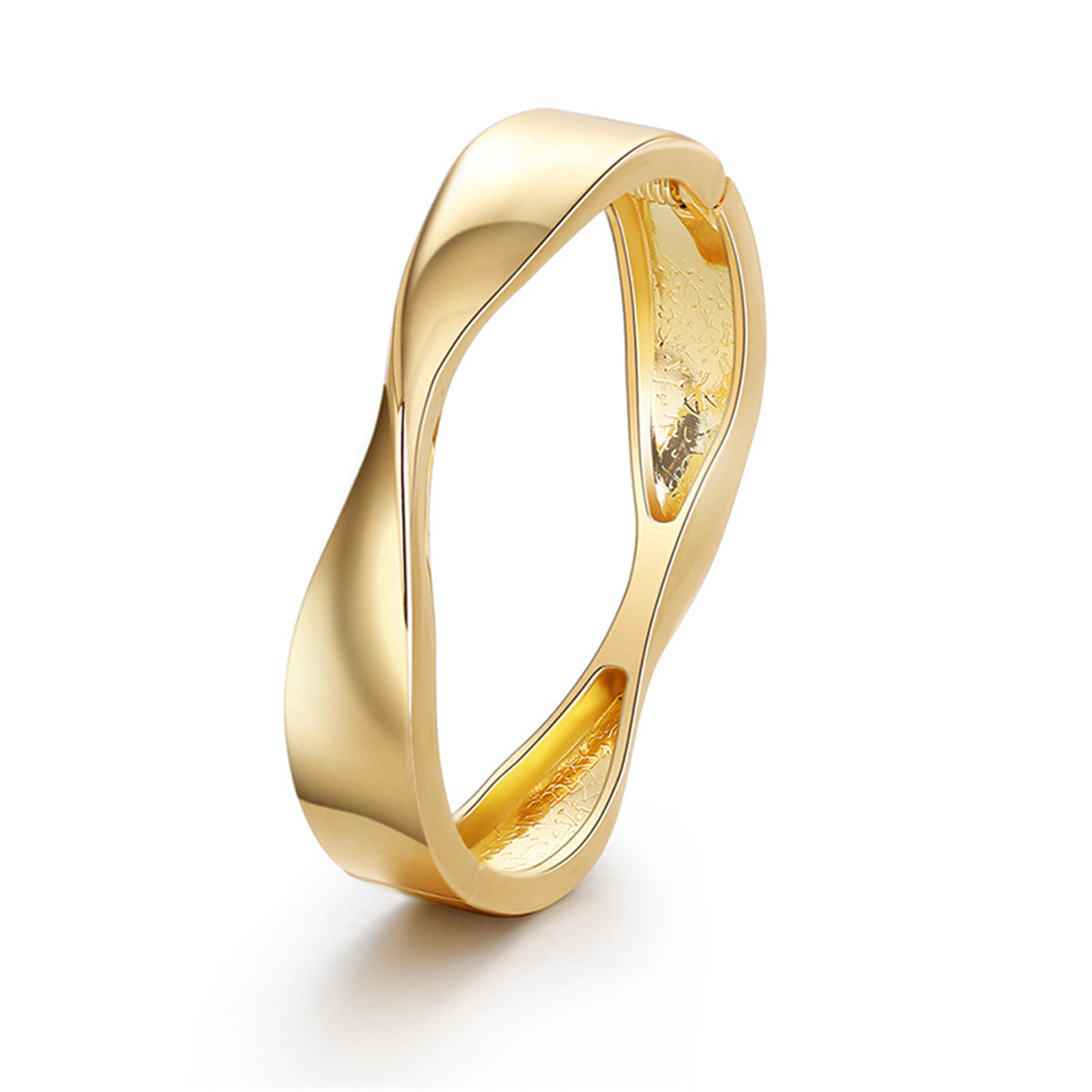 18K Gold-Plated Twisted Hinge Bangle, gold bangle bracelet, dainty minimalist design, front view