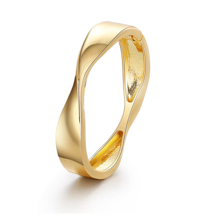 18K Gold-Plated Twisted Hinge Bangle, gold bangle bracelet, dainty minimalist design, front view