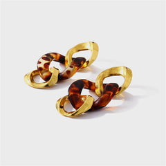 Resin & 18K Gold-Plated Leopard Print Link Drop Earring