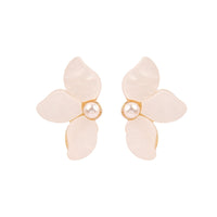 Pearl & 18k Gold-Plated Floral Half-Bloom Stud Earrings