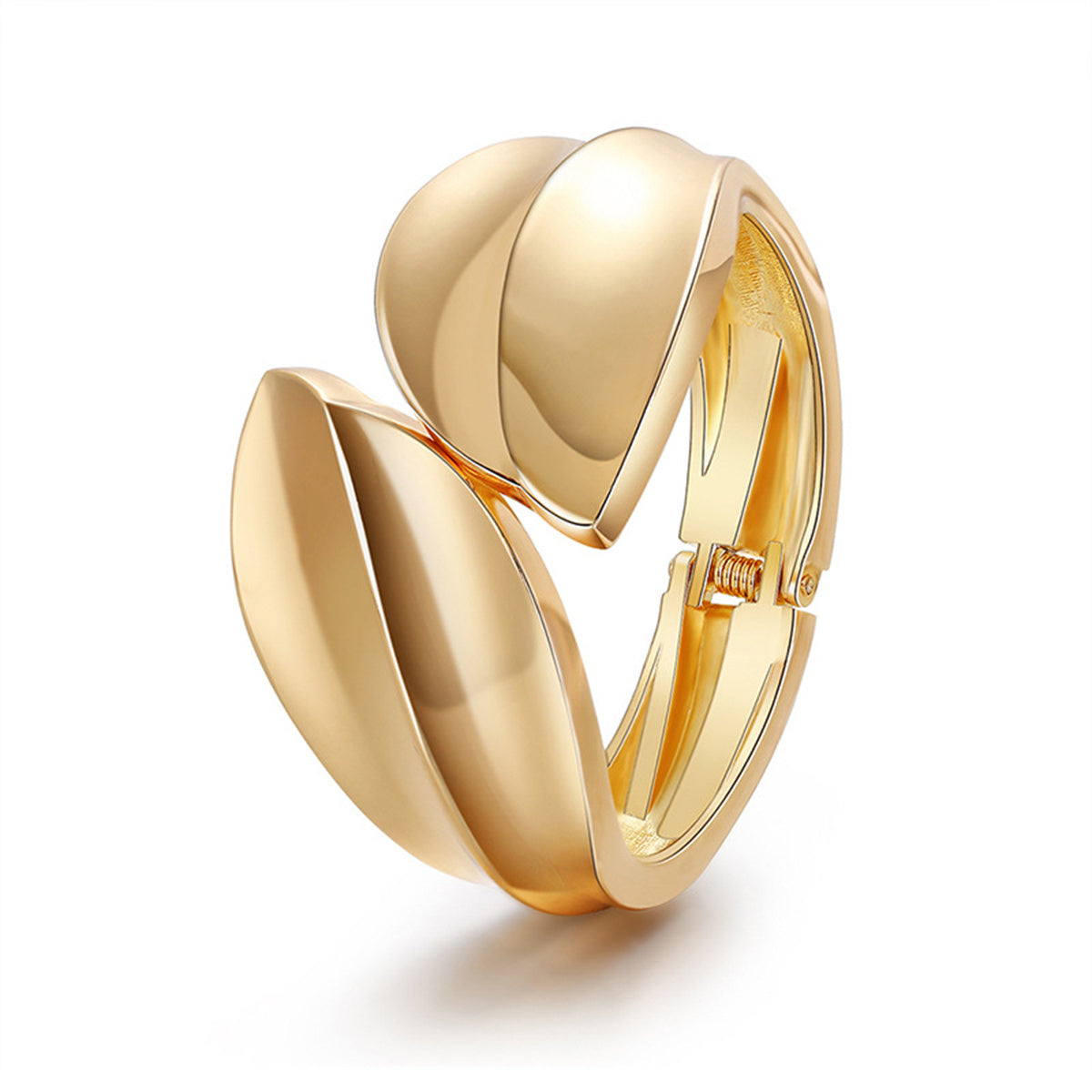 18K Gold-Plated Leaf Bypass Hinge Bangle, gold bangle bracelet, dainty minimalist design, side view