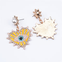 Yellow & Cubic Zirconia Eye In Heart Drop Earrings