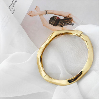18K Gold-Plated Wave Hinge Bangle, gold bangle bracelet, everyday style, lifestyle look