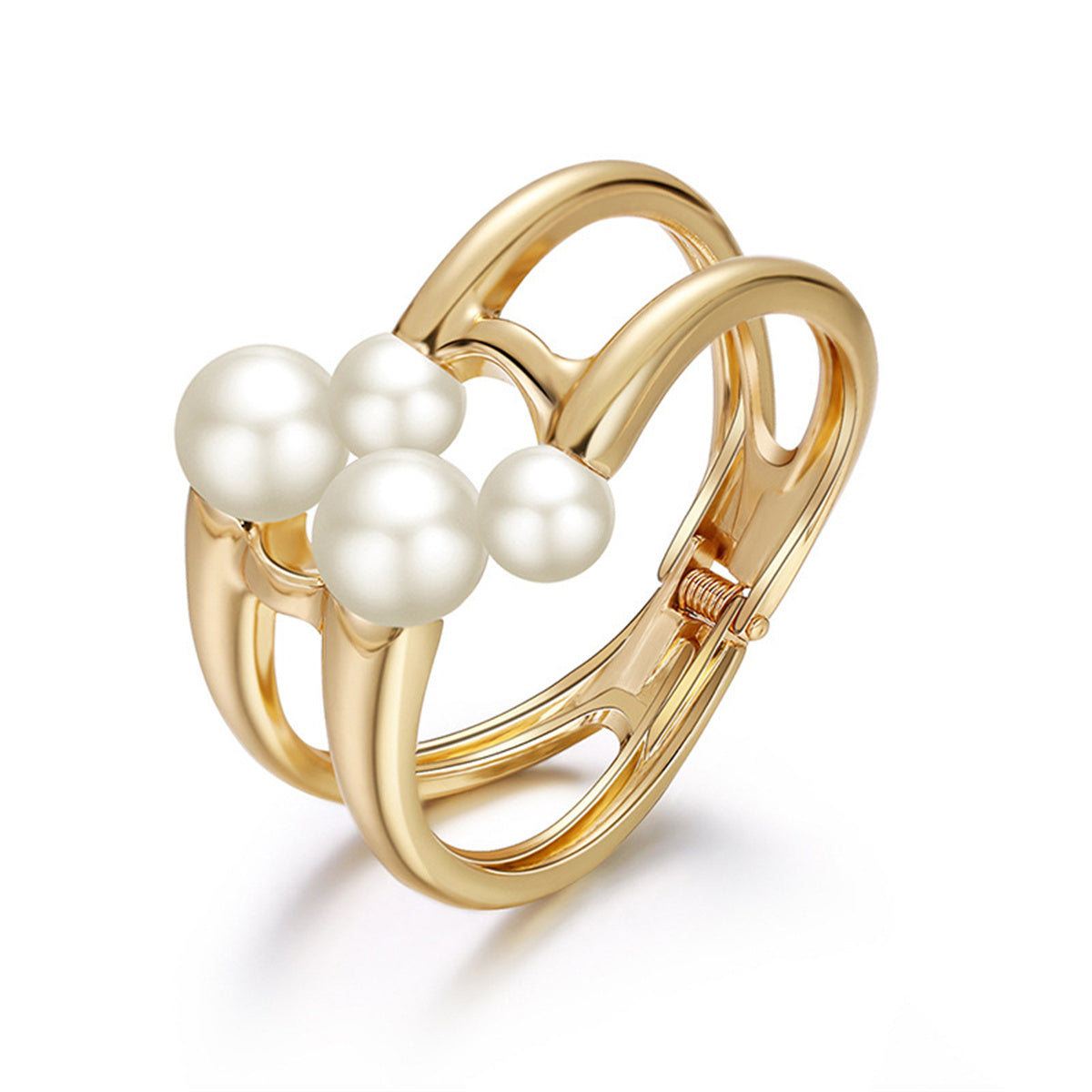 Pearl and 18K Gold-Plated Layered Hinge Bangle, gold bangle bracelet, elegant gift for her, front view