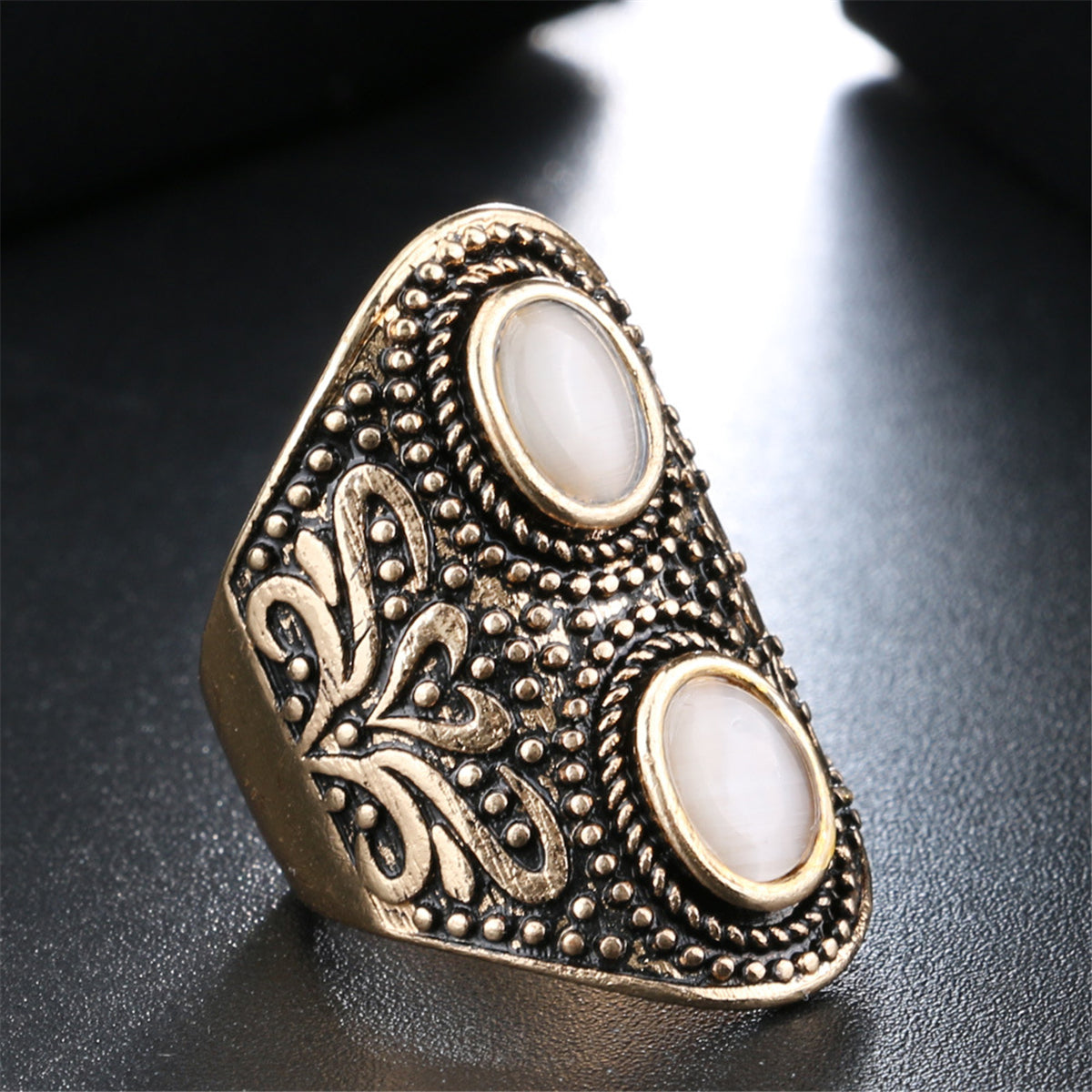 Cats Eye and 18K Gold-Plated Butterfly Round Ring, gold statement rings for women, dainty minimalist design, side view