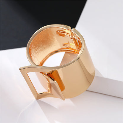 18K Gold-Plated Buckle Wide-Brim Bangle, gold bangle bracelet, everyday style, detail close-up
