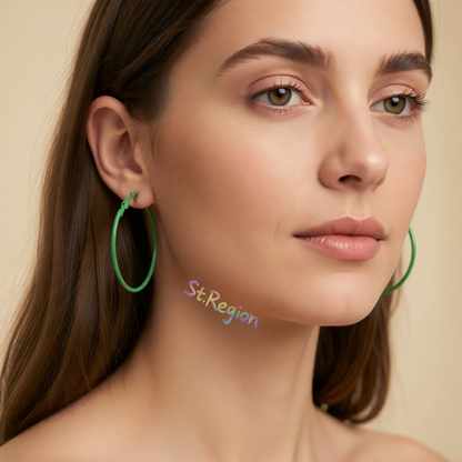 Green Enamel & Silver-Plated Hoop Earrings