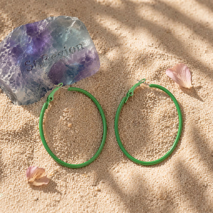 Green Enamel & Silver-Plated Hoop Earrings