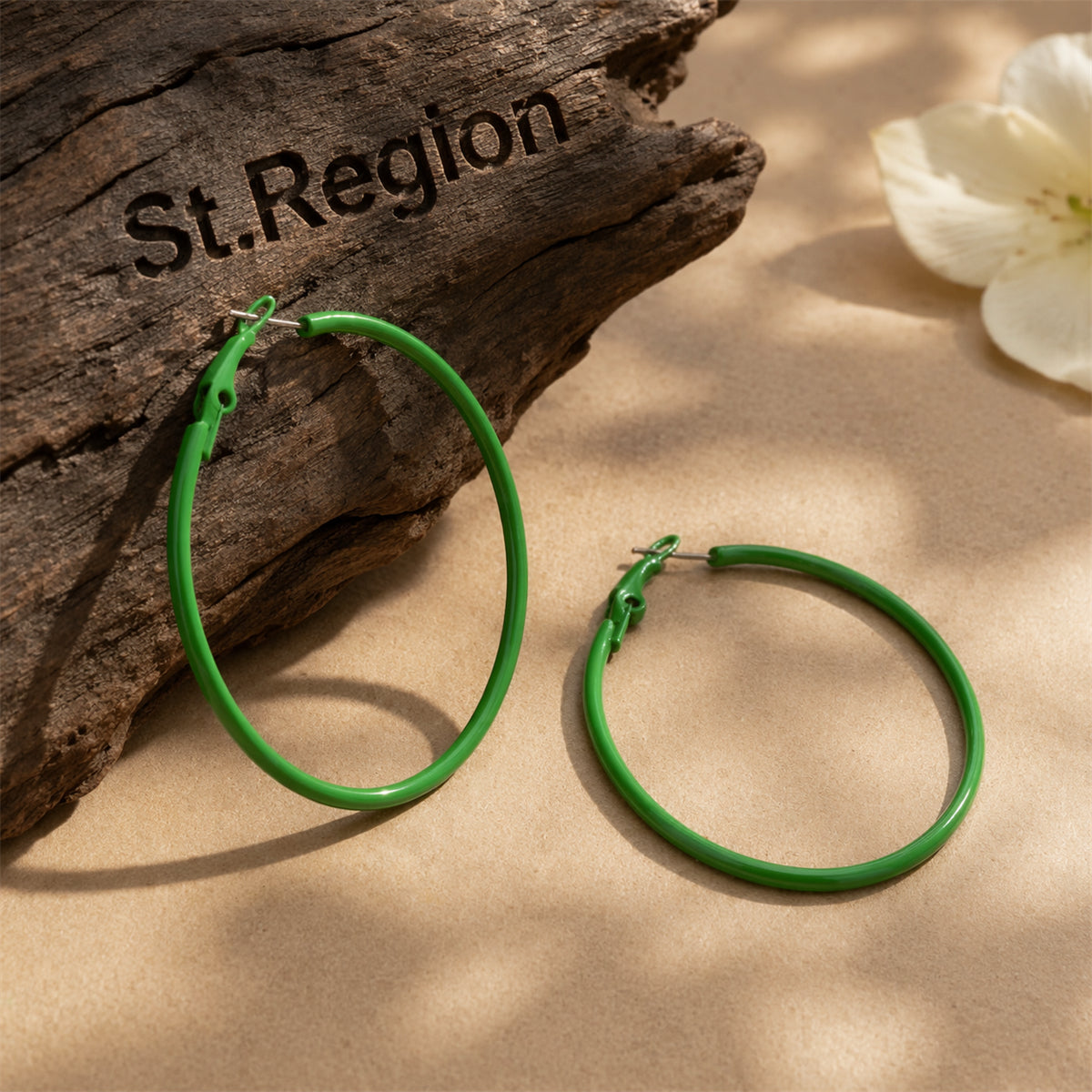 Green Enamel & Silver-Plated Hoop Earrings