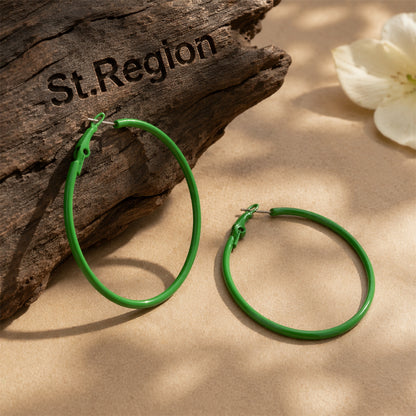 Green Enamel & Silver-Plated Hoop Earrings