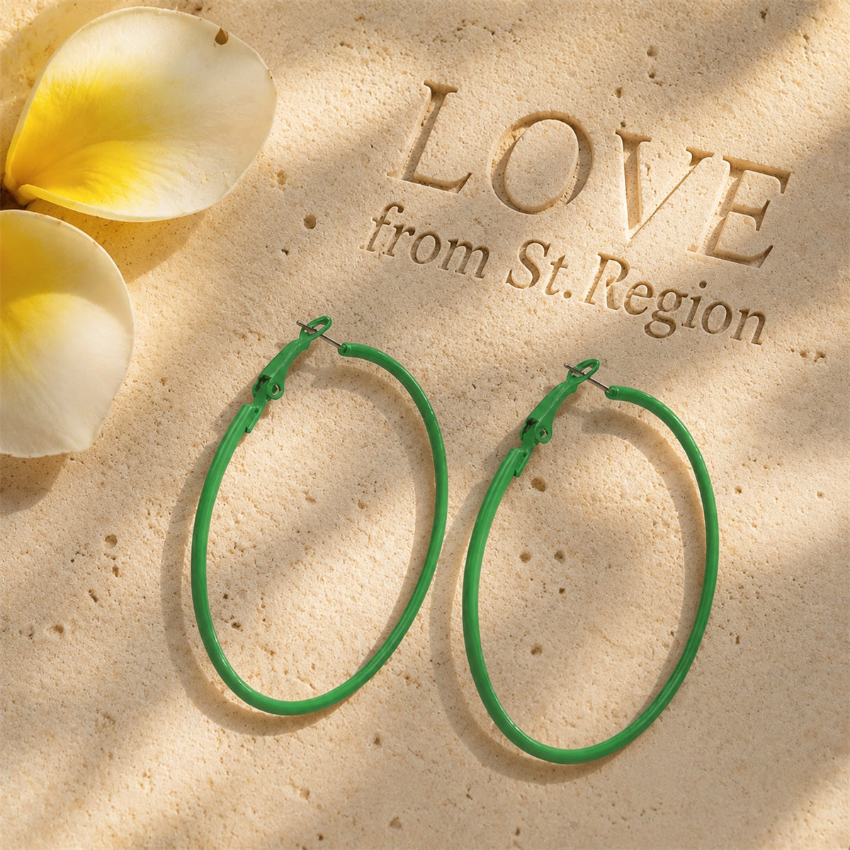 Green Enamel & Silver-Plated Hoop Earrings